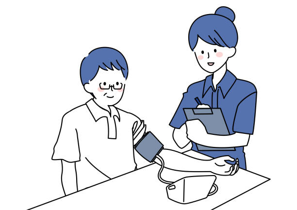 Illustration of a man having his blood pressure measured and recorded